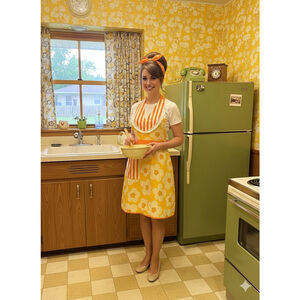 Gourmet Club Vintage Style Retro Floral & Striped Halter Apron